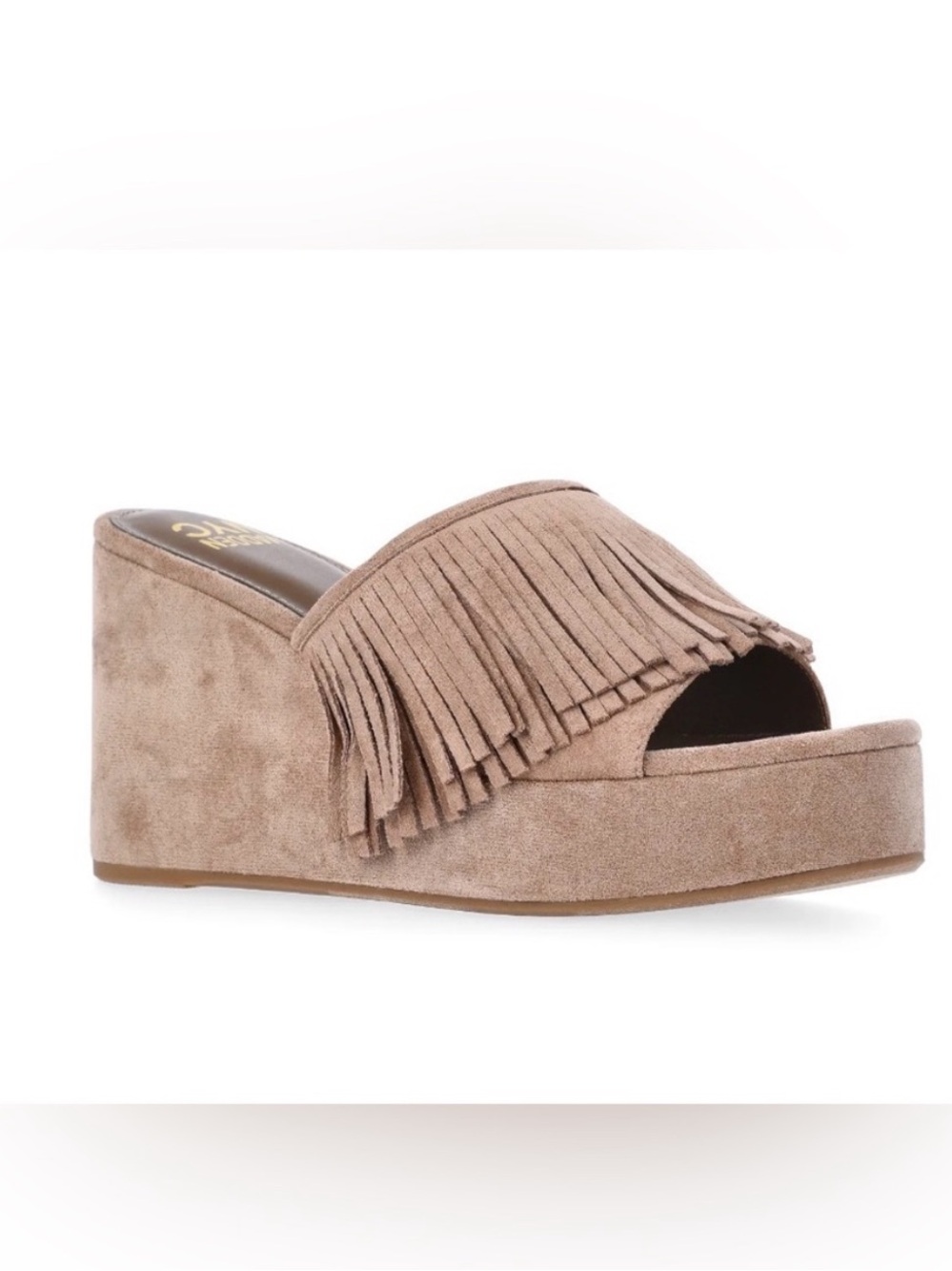 NWT! Madden NYC Women's Fringe Boho Taupe Faux Suede Wedge Platform Sandal Sz 9